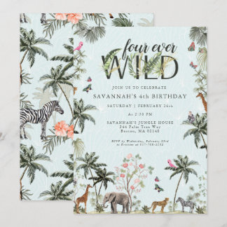 Tropische Dschungeltiere | Vier Ever Wild Einladung