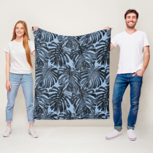 Tropische dunkelblaue schwarze Dschungelblätter Fleecedecke