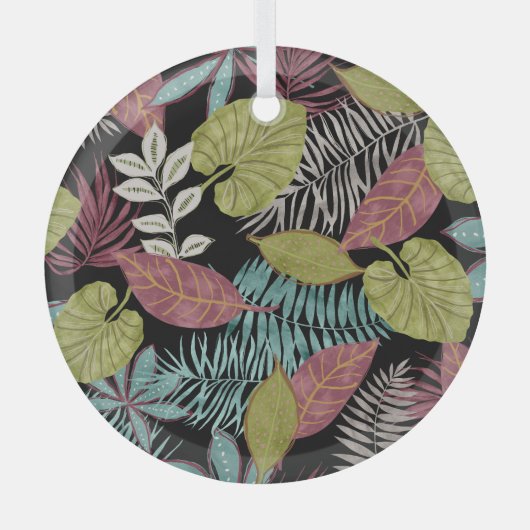 Tropische dunkle Blätter: Textilmuster-Design Ornament Aus Glas (Vorderseite)