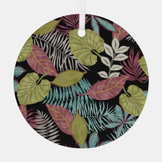 Tropische dunkle Blätter: Textilmuster-Design Ornament Aus Glas (Rückseite)