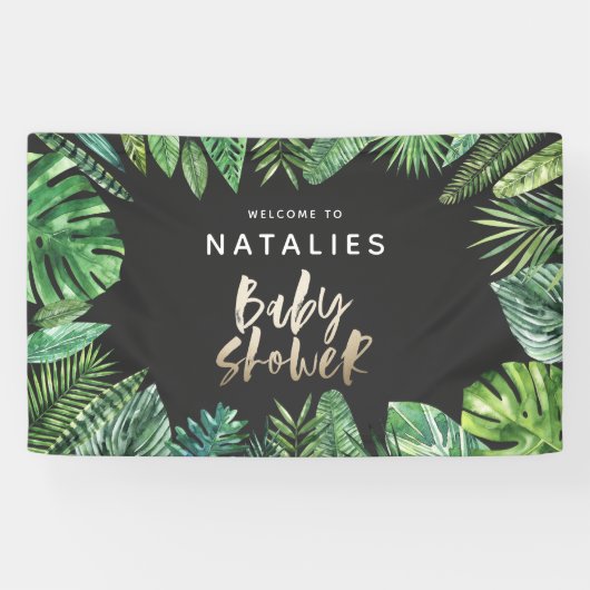 Tropische Dusche aus Palmblättern und Goldschrift Banner (Horizontal)