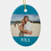 Tropische Ehe Erstes Weihnachtsfest Foto Keepake Keramikornament (Hinten)