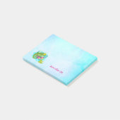 Tropische Eidechse mit Blume auf Türkisblau Post-it Klebezettel (angewinkelt)