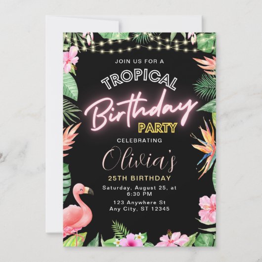 Tropische Einladung zum Geburtstag, Neon-Geburtsta (Vorderseite)
