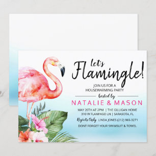 Tropische Einladung zur Flamingle-Housewarming-Par