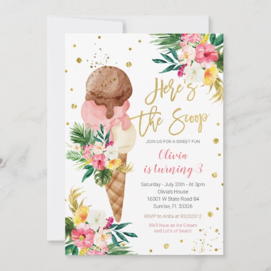 Tropische Eiscreme zum Geburtstag Einladung (Vorderseite)