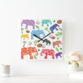 Tropische Elefanten Quadratische Wanduhr (Zuhause)