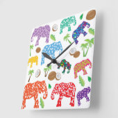 Tropische Elefanten Quadratische Wanduhr (Winkel)