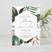 Tropische elegante Hochzeit Einladung (Stehend Vorderseite)