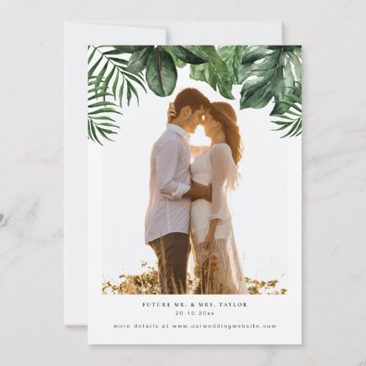 Tropische elegante Hochzeit Einladung (Rückseite)