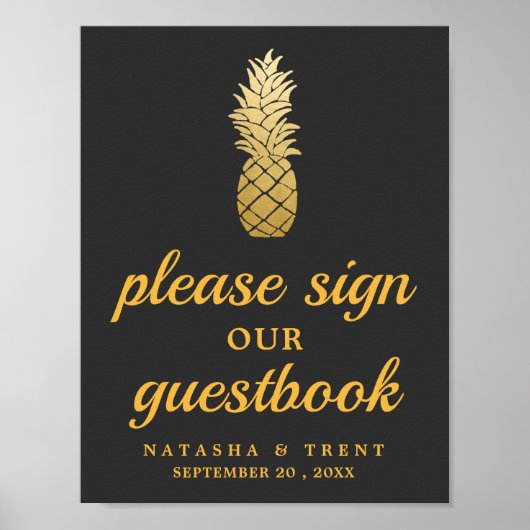 Tropische Eleganz | Ananas-Hochzeitszeichen Poster (Vorne)