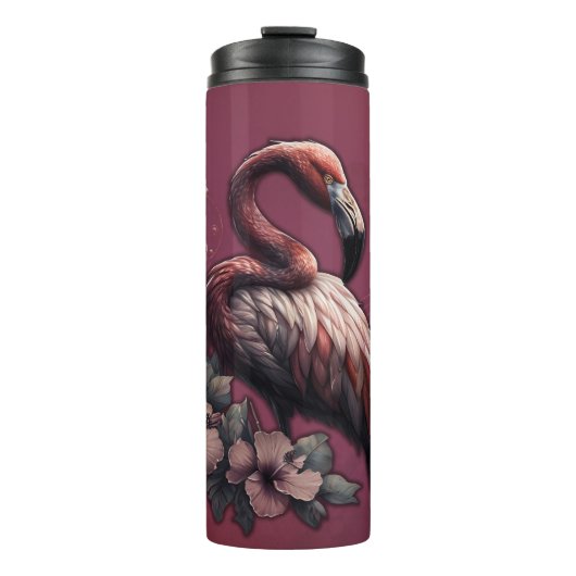 Tropische Eleganz, der Flamingo in der Dämmerung. Thermosbecher (Vorderseite)