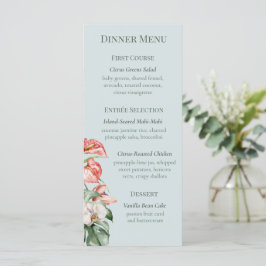 Tropische Eleganz Florales Hochzeitsdinner-Menü Menükarte