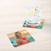 Tropische Eleganz: Helenas Bikini-Fotoshooting Rechteckiger Pappuntersetzer (Vor Ort)