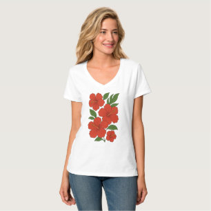 Tropische Eleganz Rote Hibiskus auf Schwarz T-Shirt