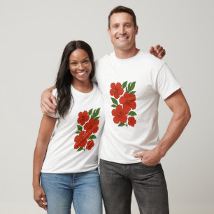 Tropische Eleganz Rote Hibiskus auf Schwarz T-Shirt
