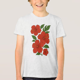 Tropische Eleganz Rote Hibiskus auf Schwarz Tri-Blend Shirt
