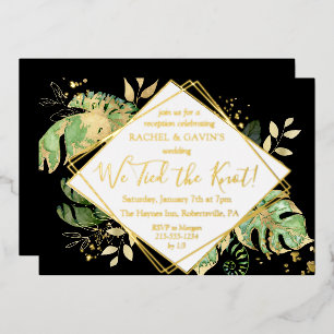 Tropische Elopement Hochzeitsempfang Black & Gold Folieneinladung