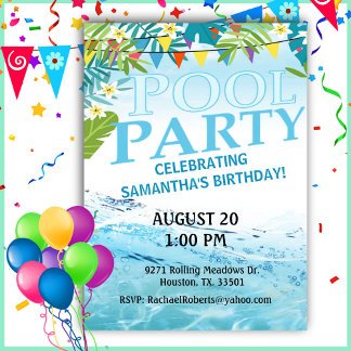 Tropische Erwachsene Geburtstag Pool Party Einladu Einladung