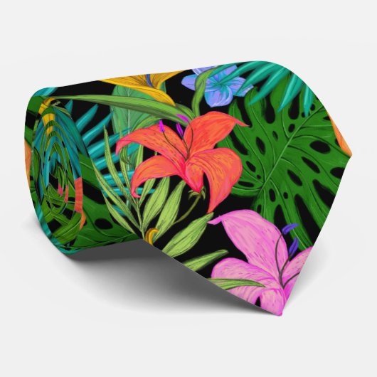 Tropische Exotic Floral Foliage Hawaiianische Blum Krawatte (Gerollt)