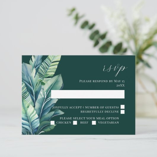 Tropische Exotic Foliage-Blätter mit RSVP-Karte RSVP Karte (Stehend Vorderseite)