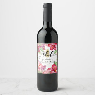 Tropische exotische Blume & Ananas Wein Weinetikett
