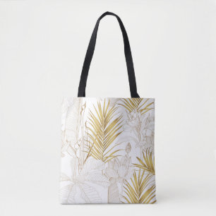 Tropische exotische Blumenlinie goldene Palmblätte Tasche