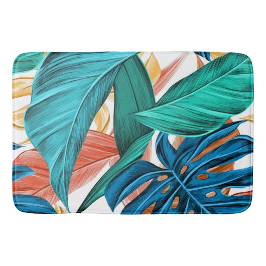Tropische exotische Palmen und Blätter Badematte (Vorderseite)