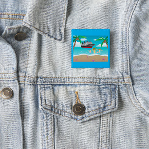 Tropische Familien-Strand-Kreuzfahrt-Spaß Button