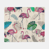 Tropische Fantasie: Flamingo Leaf Muster Fleecedecke (Vorderseite (Horizontal))
