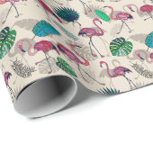 Tropische Fantasie: Flamingo Leaf Muster Geschenkpapier (Rolleneckpunkt)