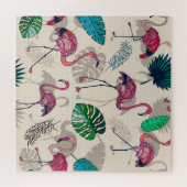 Tropische Fantasie: Flamingo Leaf Muster Puzzle (Horizontal)