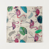 Tropische Fantasie: Flamingo Leaf Muster Wandteppich (Vorderseite (Horizontal))