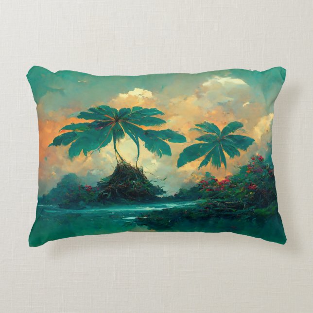 Tropische Fantasy Sea & Palm Trees Dekokissen (Vorderseite)
