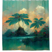 Tropische Fantasy Sea & Palm Trees Duschvorhang (Vorderseite)