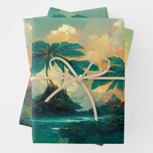 Tropische Fantasy Sea & Palm Trees Geschenkpapier Set (Beispiel)