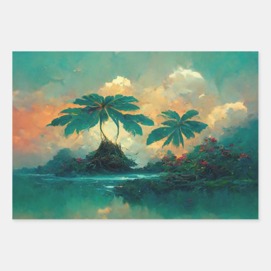 Tropische Fantasy Sea & Palm Trees Geschenkpapier Set (Vorderseite)