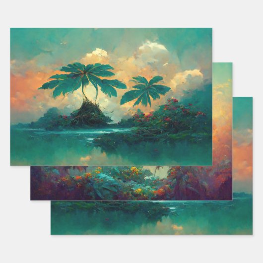 Tropische Fantasy Sea & Palm Trees Geschenkpapier Set (Set)