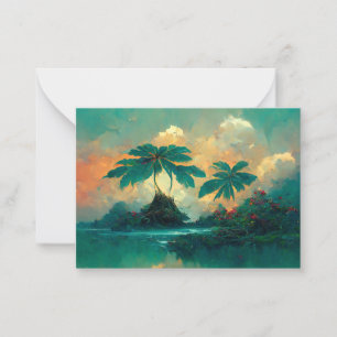 Tropische Fantasy Sea & Palm Trees Mitteilungskarte