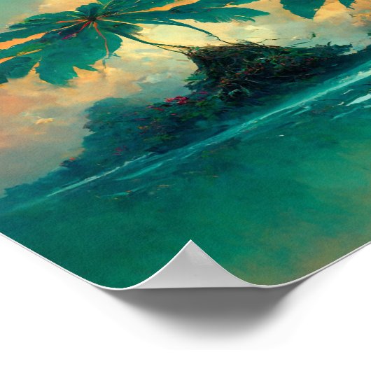 Tropische Fantasy Sea & Palm Trees Poster (Ecke)