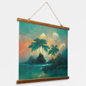 Tropische Fantasy Sea & Palm Trees Wandteppich Mit Holzrahmen (Gewinkelt)