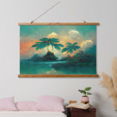 Tropische Fantasy Sea & Palm Trees Wandteppich Mit Holzrahmen (Schlafzimmer)