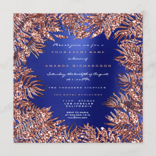 Tropische Farnblätter gerahmt Roségold Kupfer Blau Einladung