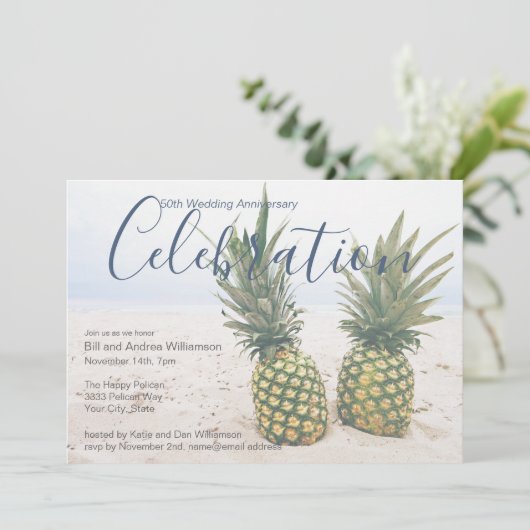 Tropische Feier zum 50. Hochzeitstag Einladung (Stehend Vorderseite)