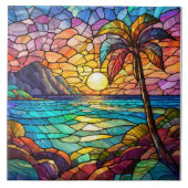 Tropische Felsstrasse Glaskunst Fliese (Vorderseite)