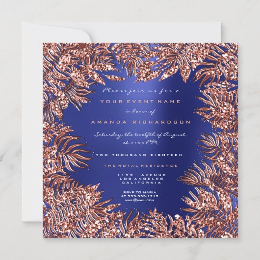 Tropische Fern-Blätter, Gerahmte Rose Gold Kupfer Einladung (Vorderseite)