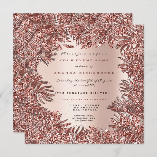 Tropische Fern-Blätter Gerahmte Rose Gold Pink Met Einladung (Vorne/Hinten)