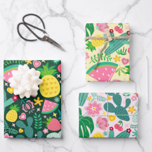 Tropische Festspiele: Obst & Kaktus Geschenkpapier Set