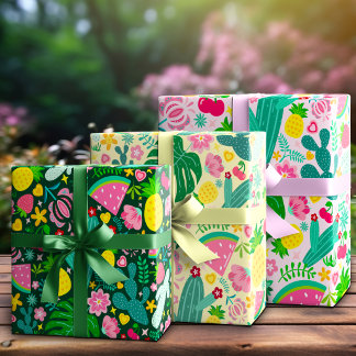 Tropische Festspiele: Obst & Kaktus Geschenkpapier Set