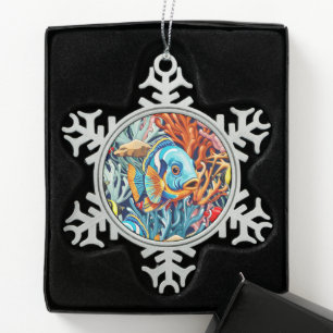Tropische Fische Farbige Sommerstimmung Schneeflocken Zinn-Ornament